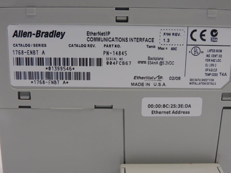 ALLEN BRADLEY 1768-ENBT SER. A F/W 1.3 5.2VDC NSNP