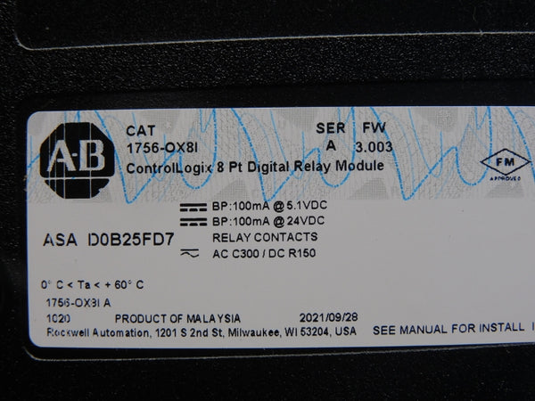 ALLEN BRADLEY 1756-OX8I SER. A F/W 3.003 24VDC NSNP