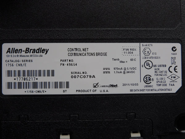 ALLEN BRADLEY 1756-CNB SER. E F/W 11.004 24VDC NSNP