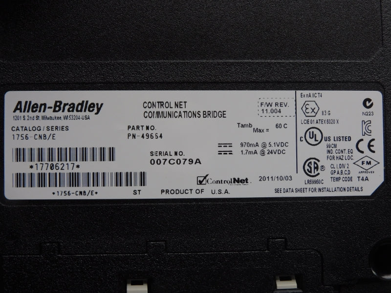 ALLEN BRADLEY 1756-CNB SER. E F/W 11.004 24VDC NSNP