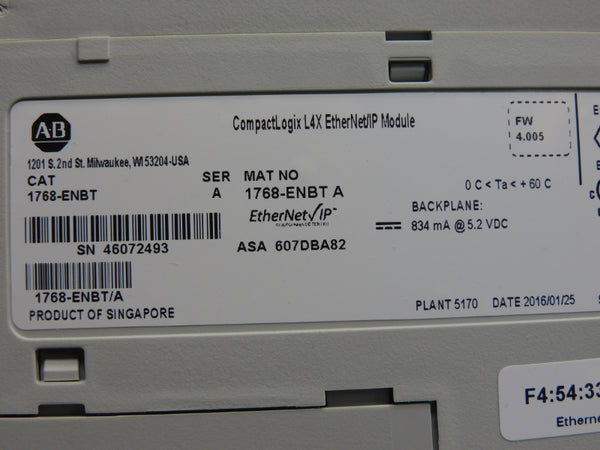 ALLEN BRADLEY 1768-ENBT SER. A F/W 4.005 5.2VDC NSNP