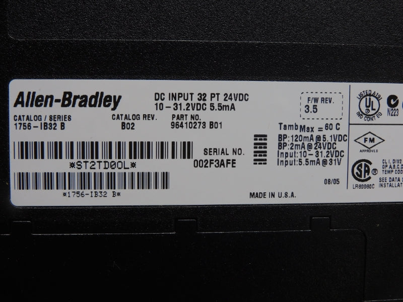 ALLEN BRADLEY 1756-IB32 SER. B F/W 3.5 REV. B02 10-31.2VDC NSNP