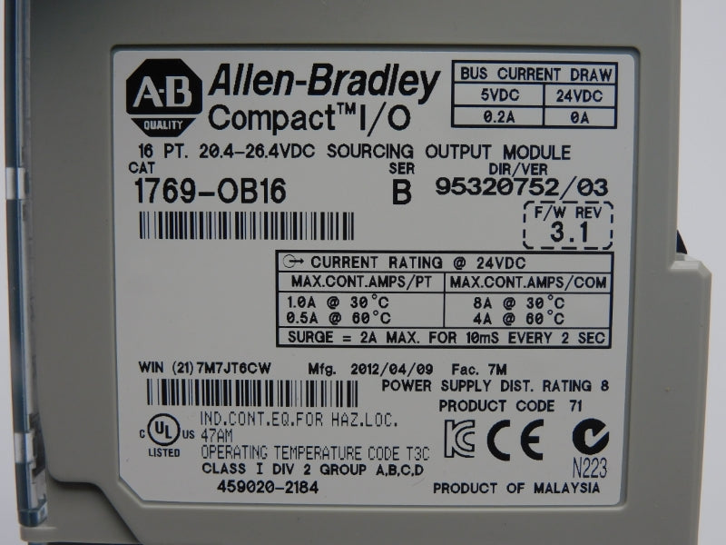 ALLEN BRADLEY 1769-OB16 SER. B F/W 3.1 VER. 03 20.4-26.4VDC 8A NSNP