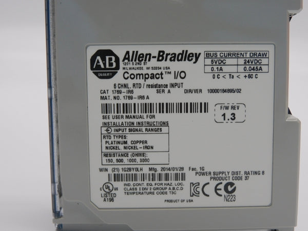 ALLEN BRADLEY 1769-IR6 SER. A F/W 1.3 VER. 02 24VDC. 0.1A NSNP