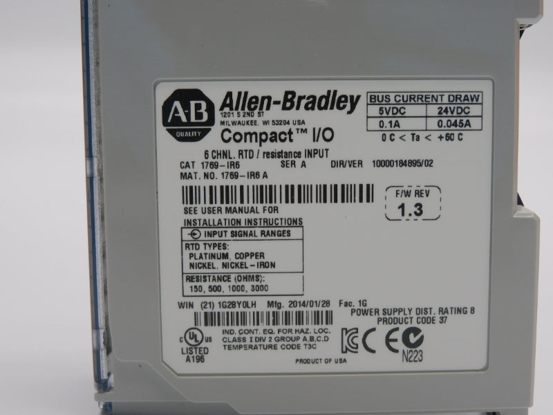 ALLEN BRADLEY 1769-IR6 SER. A F/W 1.3 VER. 02 24VDC. 0.1A NSNP