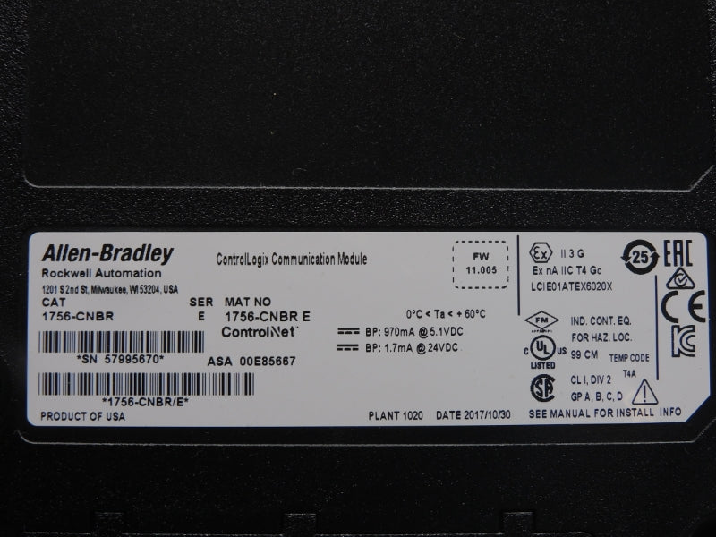 ALLEN BRADLEY 1756-CNBR SER. E F/W 11.005 24VDC NSNP