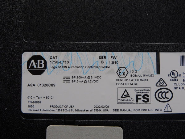 ALLEN BRADLEY 1756-L73S SER. B F/W 1.010 5.1VDC NSNP