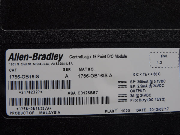 ALLEN BRADLEY 1756-OB16IS SER. A F/W 1.2 24VDC 2A NSNP