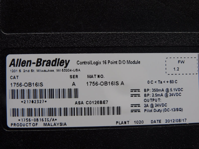ALLEN BRADLEY 1756-OB16IS SER. A F/W 1.2 24VDC 2A NSNP