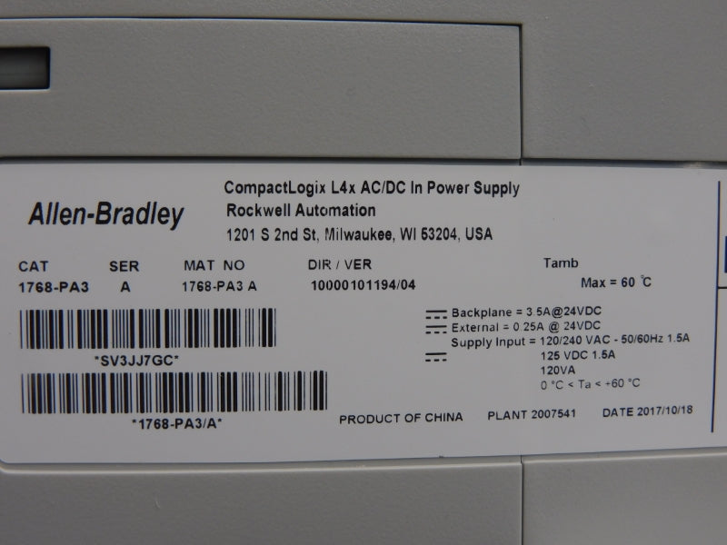 ALLEN BRADLEY 1768-PA3 SER. A VER. 04 120/240VAC 3.5A NSNP