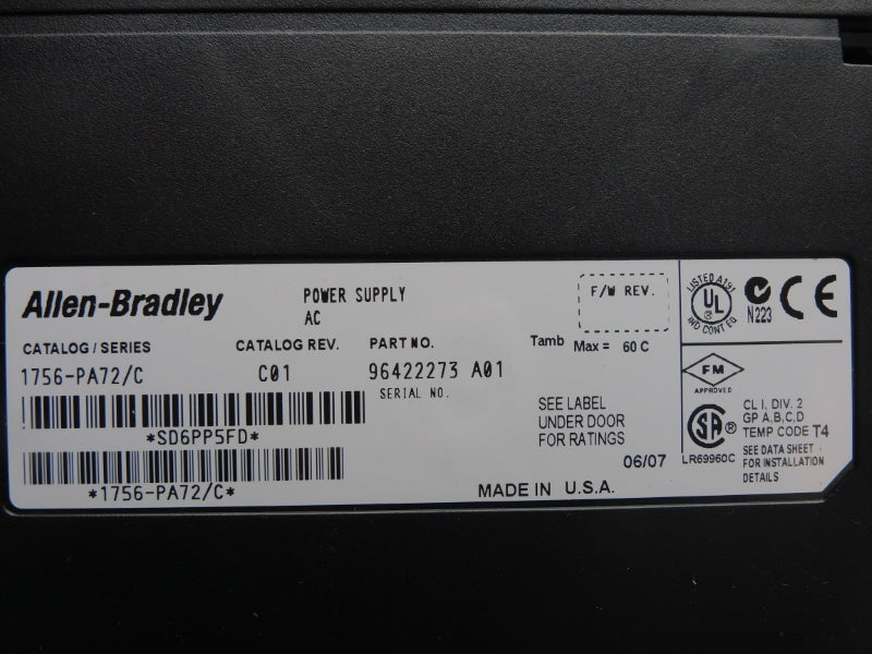 ALLEN BRADLEY 1756-PA72 SER. C REV. C01 120/240VAC 10.0A NSNP