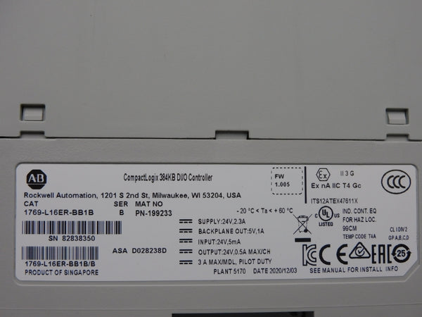 ALLEN BRADLEY 1769-L16ER-BB1B SER. B F/W 1.005 24V 2.3A NSMP