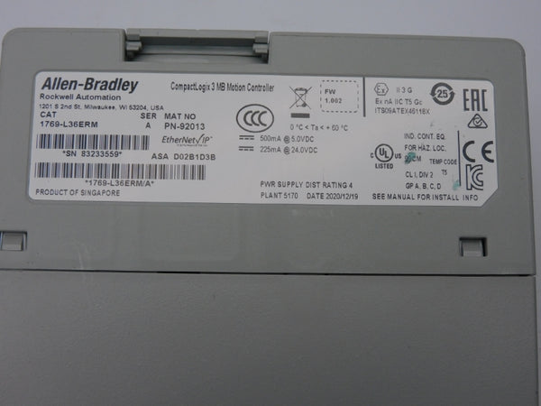 ALLEN BRADLEY 1769-L36ERM SER. A F/W 1.002 24.0VDC NSNP