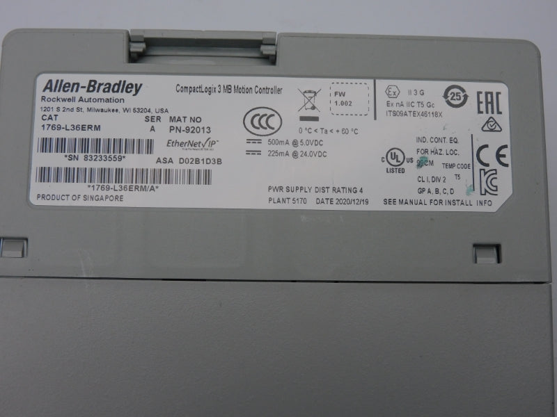 ALLEN BRADLEY 1769-L36ERM SER. A F/W 1.002 24.0VDC NSNP