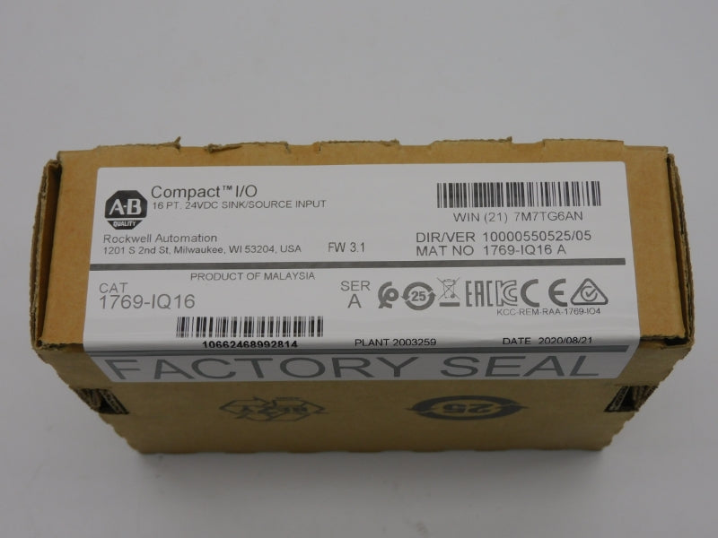 ALLEN BRADLEY 1769-IQ16 SER. A F/W 3.1 VER. 05 24VDC DATE: 2020 NSFS