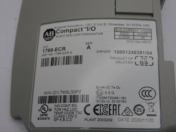 ALLEN BRADLEY 1769-ECR SER. A VER. 04 24VDC 0.005A NSMP