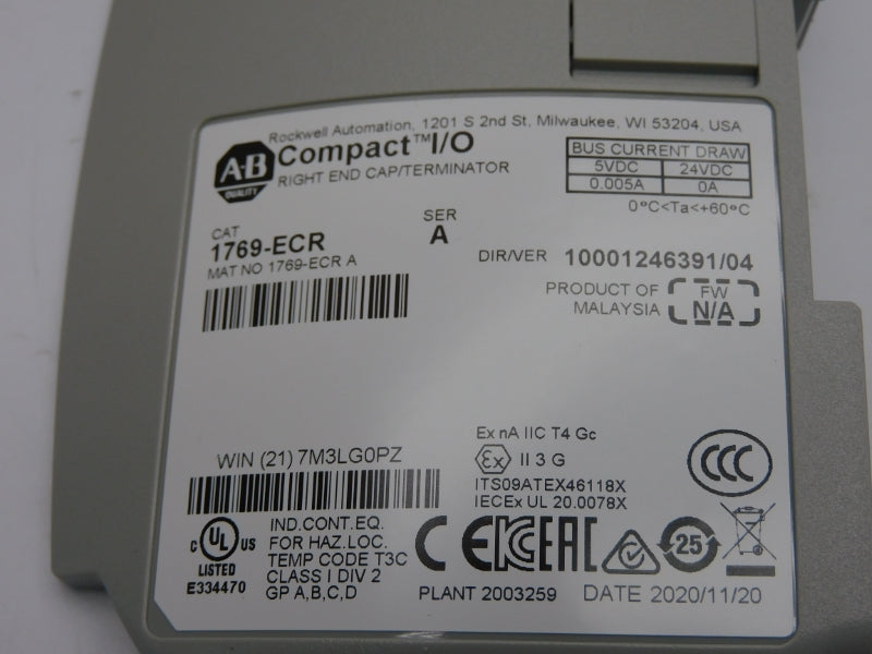 ALLEN BRADLEY 1769-ECR SER. A VER. 04 24VDC 0.005A NSMP