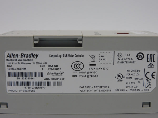 ALLEN BRADLEY 1769-L36ERM SER. A F/W 1.002 24.0VDC NSMP