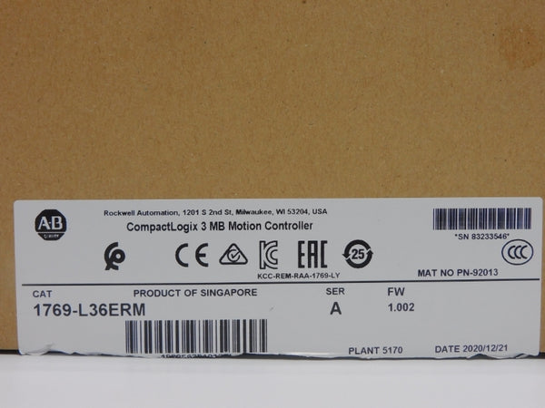 ALLEN BRADLEY 1769-L36ERM SER. A F/W 1.002 24.0VDC NSMP