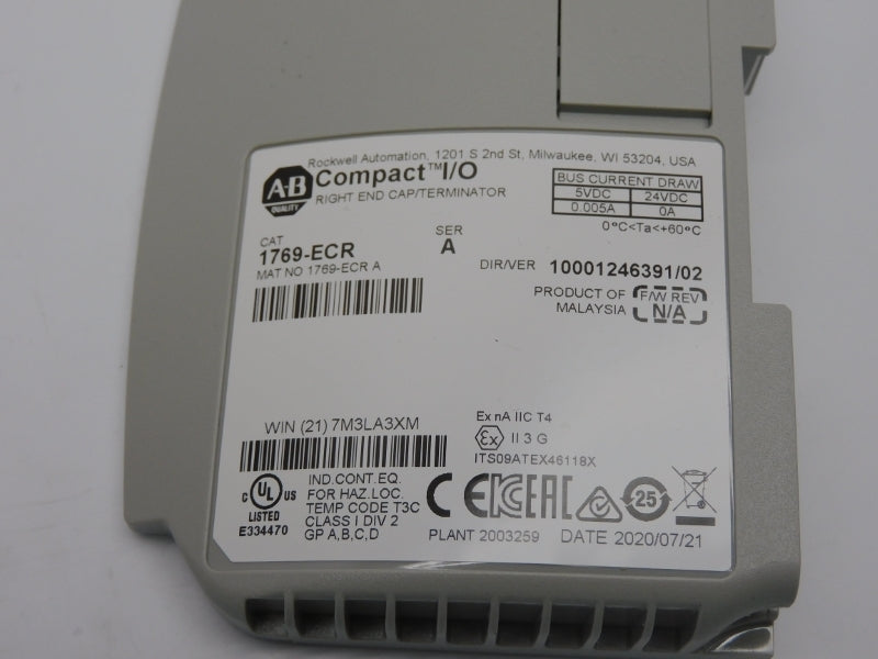 ALLEN BRADLEY 1769-ECR SER. A VER. 02 24VDC 0.005A NSMP
