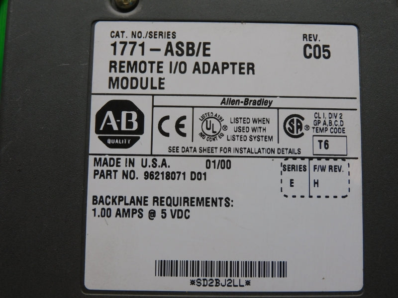 ALLEN BRADLEY 1771-ASB SER. E F/W H REV. C05 5VDC 1.00A UNMP