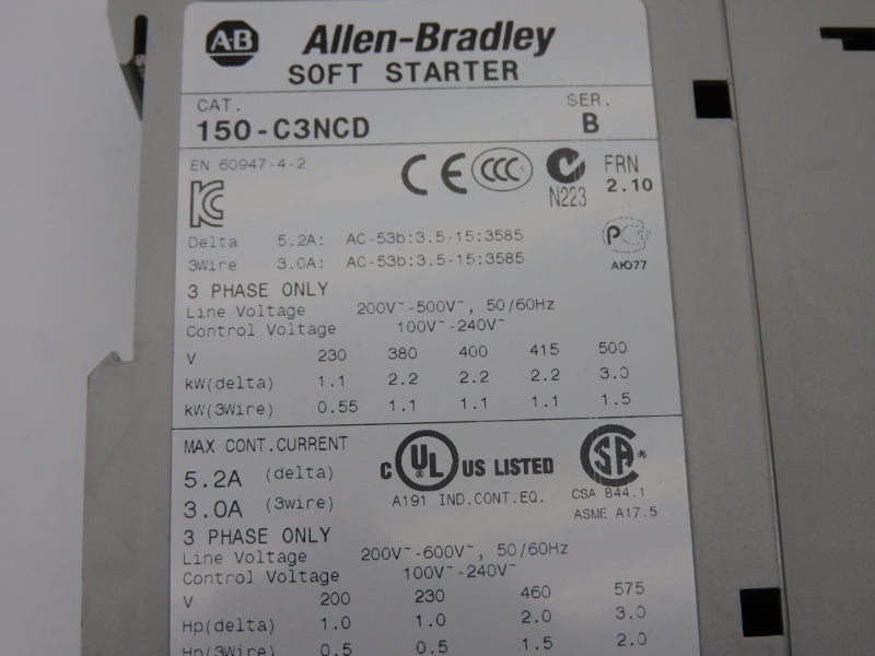 ALLEN BRADLEY 150-C3NCD SER. B F/W 2.10 200-600V 5.2A NSMP