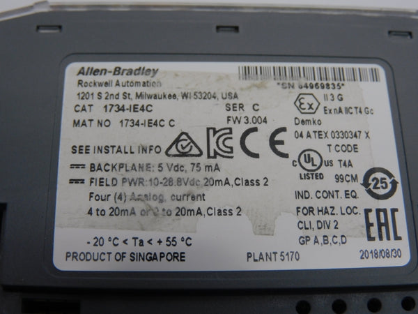 ALLEN BRADLEY 1734-IE4C SER. C F/W 3.004 10-28.8VDC NSNP