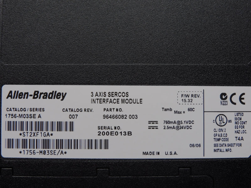 ALLEN BRADLEY 1756-M03SE SER. A F/W 15.32 REV. 003 24VDC NSMP