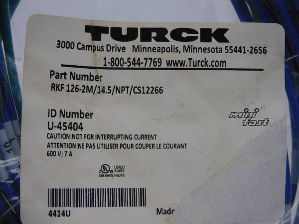 TURCK RKF126-2M/14.5/NPT/CS12266 U-45404 600V 7A NSMP