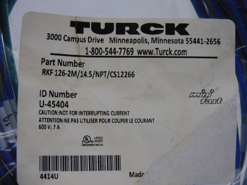 TURCK RKF126-2M/14.5/NPT/CS12266 U-45404 600V 7A NSMP