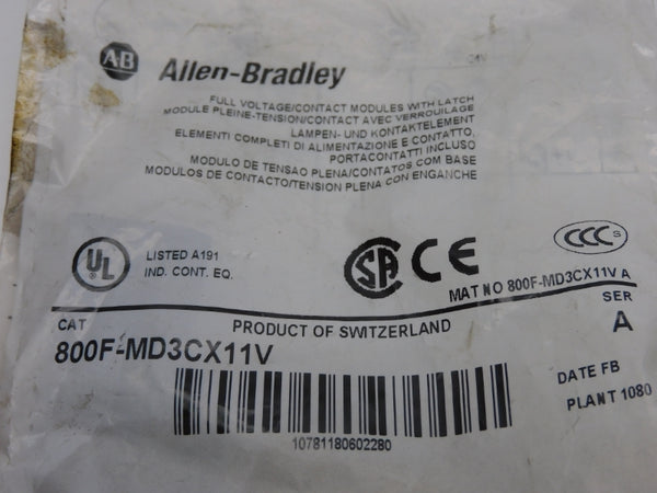 ALLEN BRADLEY 800F-MD3CX11V SER. A NSMP
