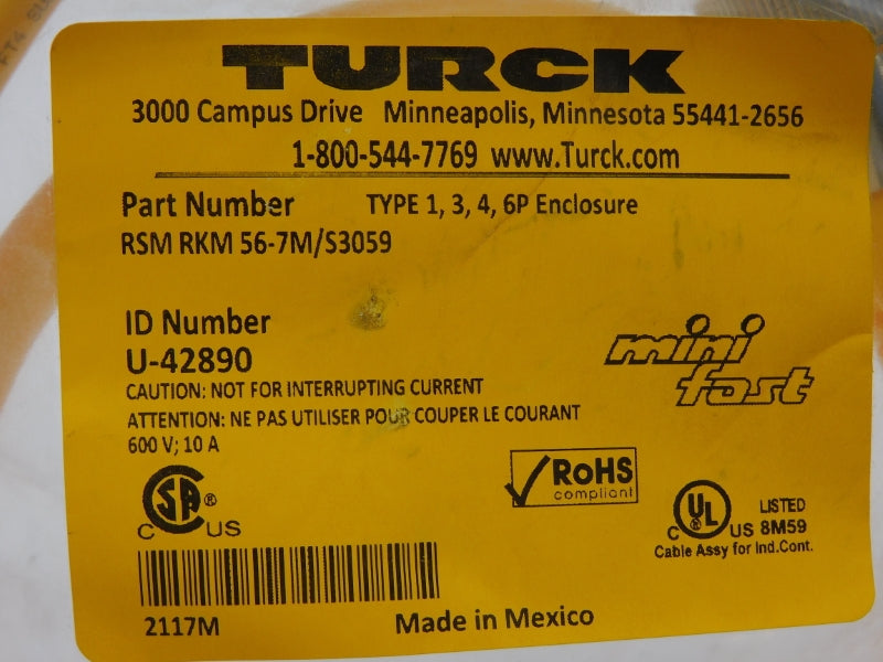 TURCK RSMRKM56-7M/S3059 U-42890 600V 10A NSMP