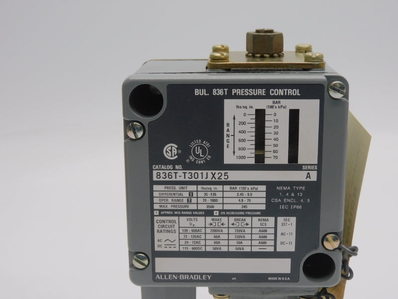 ALLEN BRADLEY 836T-T301JX25 SER. A 120-600VAC 60A 35-135PSI (BR/YL) NSMP