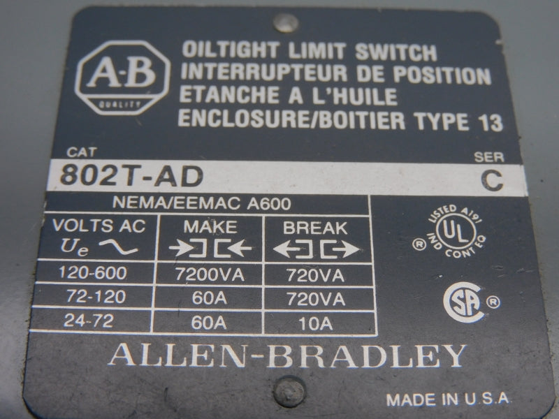 ALLEN BRADLEY 802T-AD SER. C 120-600VAC 60A (BR/YL) NSMP
