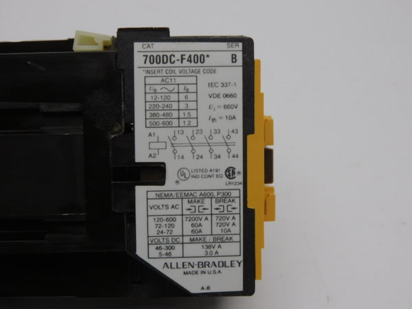 ALLEN BRADLEY 700DC-F400Z12 SER. B 12VDC 10A (BR/YL) NSMP