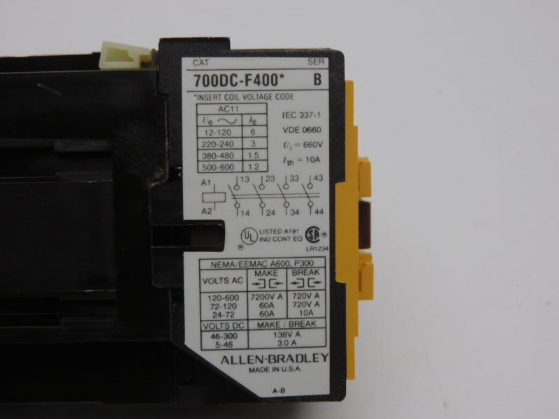 ALLEN BRADLEY 700DC-F400Z12 SER. B 12VDC 10A (BR/YL) NSMP