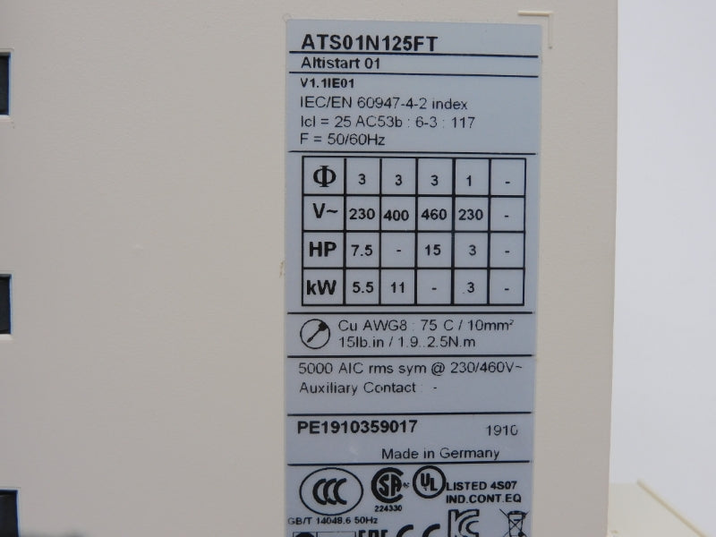 SCHNEIDER ELECTRIC ATS01N125FT 110/480V 25A NSMP