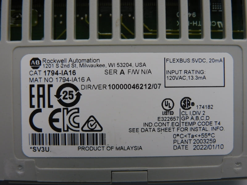 ALLEN BRADLEY 1794-IA16 SER. A VER. 07 120VAC NSNP