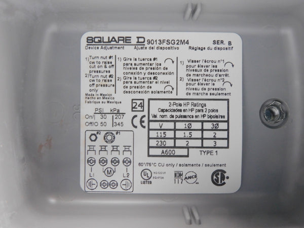 SQUARE D 9013FSG2J21M4BP SER. B 230V 50PSI NSMP