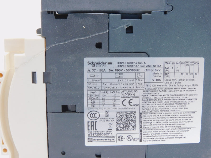 SCHNEIDER ELECTRIC GV3P50 690V 37-50A (AS PICTURED) NSMP