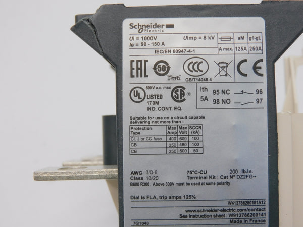 SCHNEIDER ELECTRIC LR9D69 1000V 90-150A (AS PICTURED) NSMP
