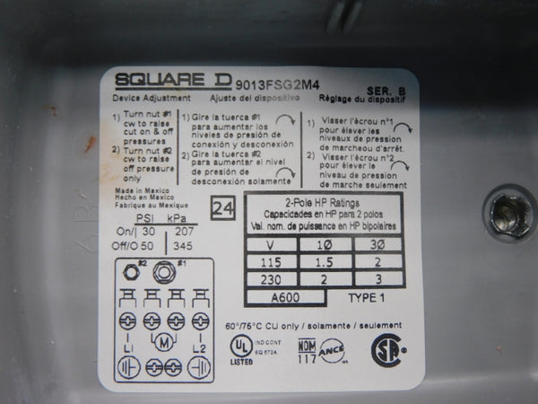 SCHNEIDER ELECTRIC 9013FSG2J21M4 SER. B 230V 50PSI NSMP
