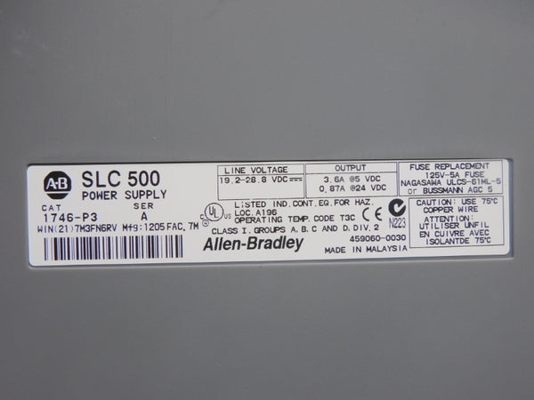 ALLEN BRADLEY 1746-P3 SER. A 19.2-28.8VDC 3.6A NSNP