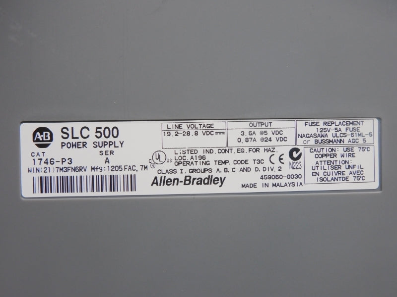 ALLEN BRADLEY 1746-P3 SER. A 19.2-28.8VDC 3.6A NSNP