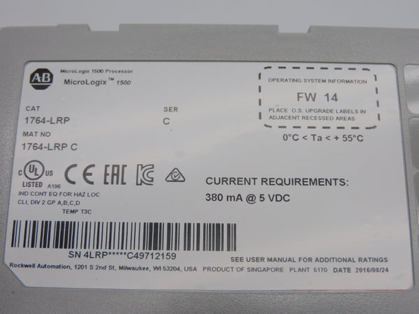 ALLEN BRADLEY 1764-LRP SER. C F/W 14 5VDC NSNP