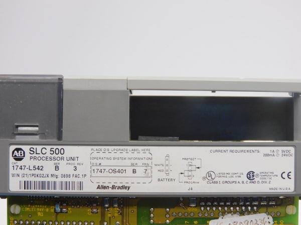 ALLEN BRADLEY 1747-L542 SER. B F/W 7 REV. 3 24VDC 1A (NO CONNECTOR) UNMP