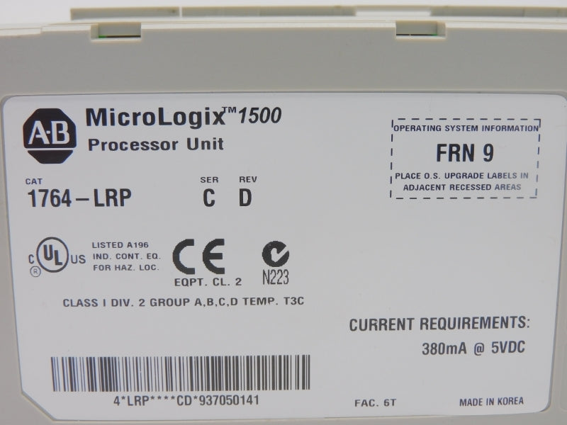 ALLEN BRADLEY 1764-LRP SER. C F/W 9 REV. D 5VDC NSNP