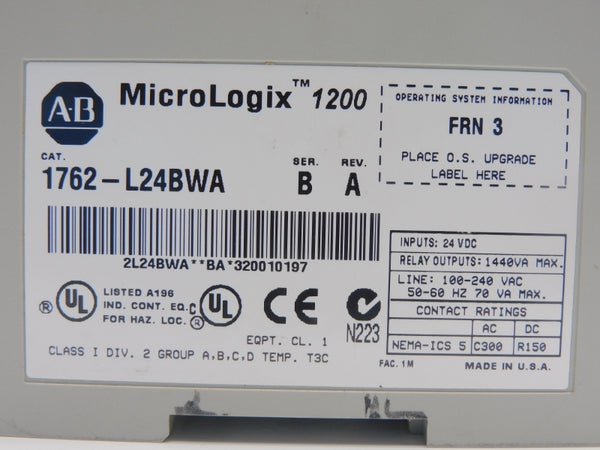 ALLEN BRADLEY 1762-L24BWA SER. B F/W 3 REV. A 100-240VAC (NO COVER) NSNP