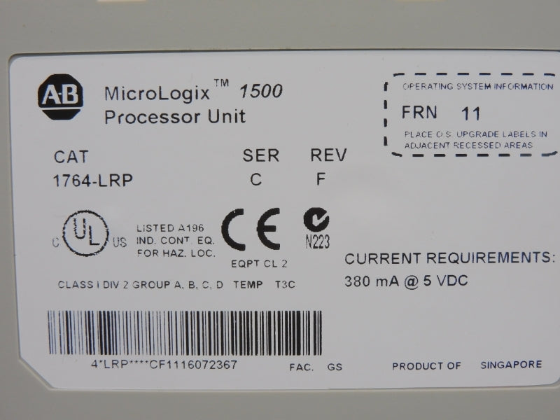 ALLEN BRADLEY 1764-LRP SER. C F/W 11 REV. F 5VDC NSNP