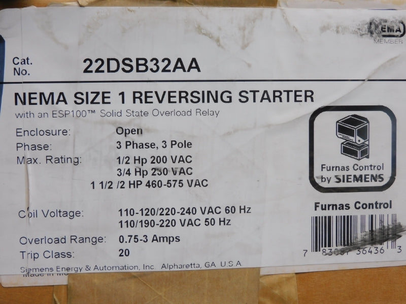 SIEMENS 22DSB32AA SER. C 110-120/220-240VAC 0.75-3A NSMP